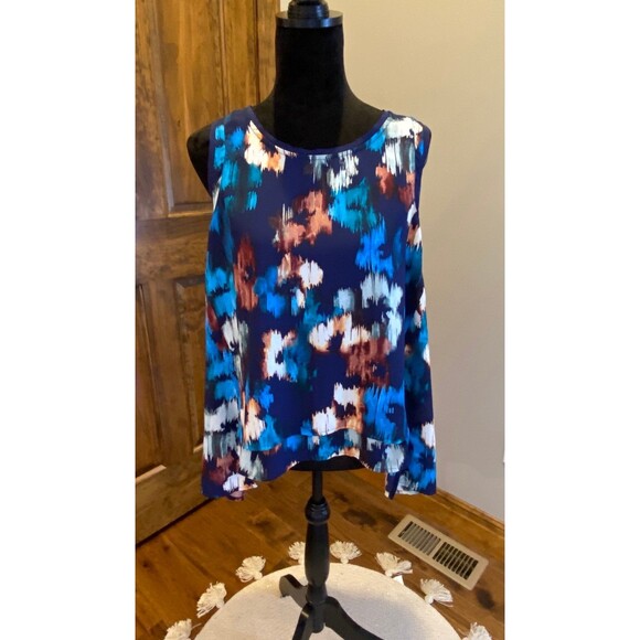 Simply Vera Blouse Size Large Top Blue Sleeveless Hi/Low Flowy Summer Chic Vaca - Picture 2 of 10